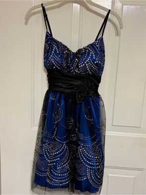B. Darlin Beautiful Blue & Black Tulle & Glitter Homecoming Party Dress Size 7/8